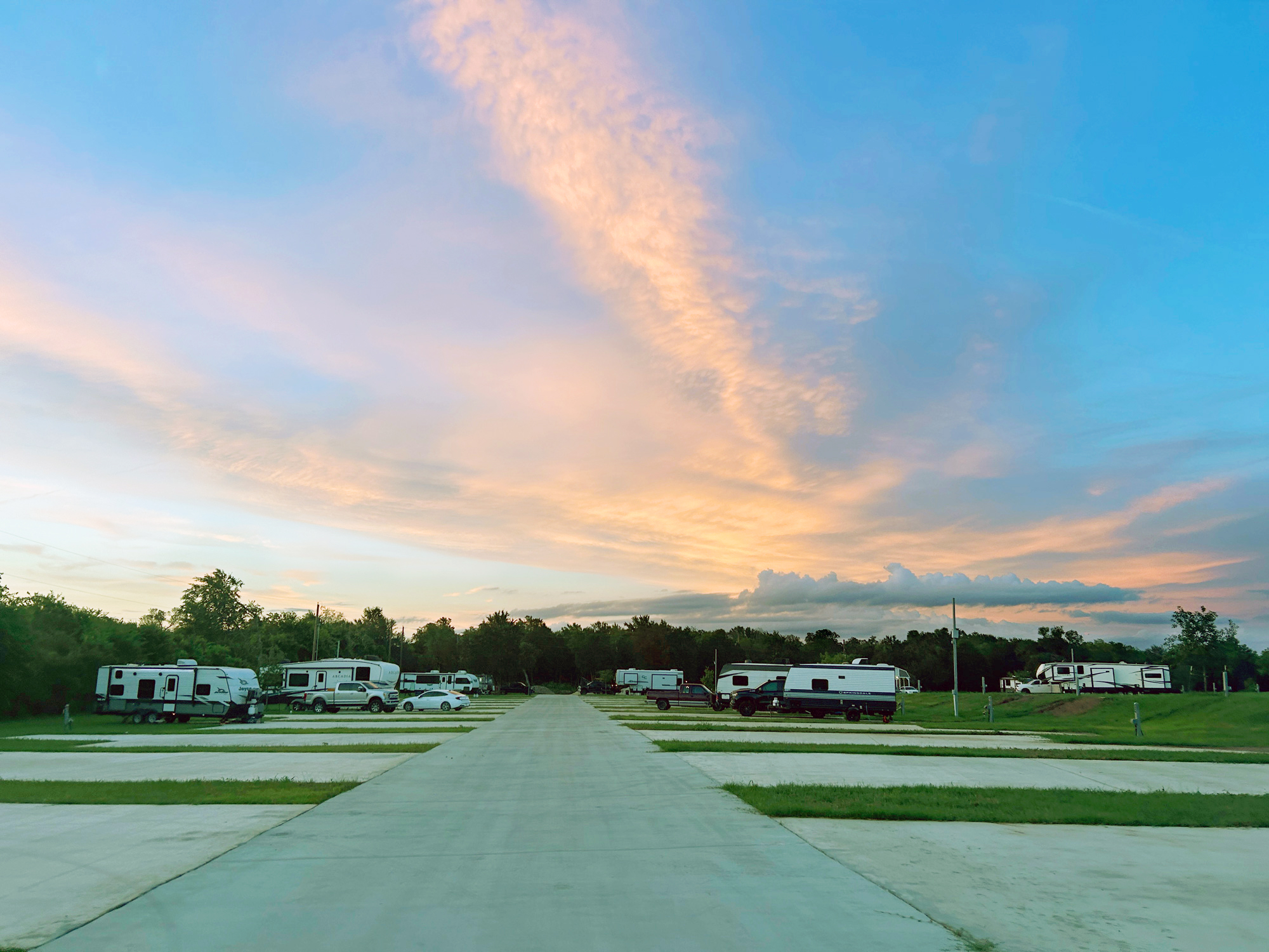 Spacious RV park with concrete lots and roads